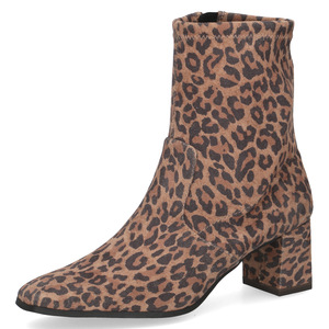 stretch leopard print ankle boots with block heel