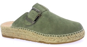 sage green suede espadrille clogs