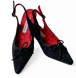 black velvet kitten heel shoes