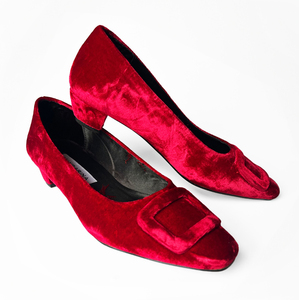 red velvet court shoes