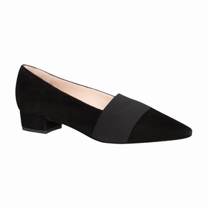 black suede court shoe with stretch
