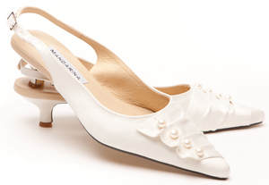 Pearl and Satin Wedding Slingbacks with Kitten Heel 
