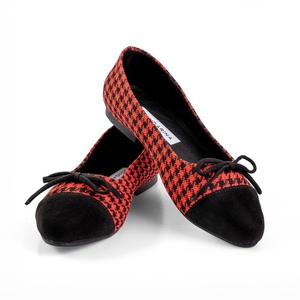 red and black houndstooth ballet pumps