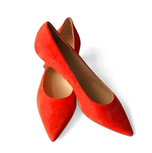 coral suede court shoes